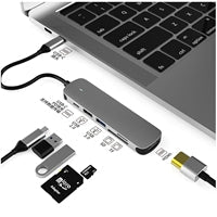 Prevo C605A 6-In-1 USB-C 4K Media and Data Transfer Hub Docking Station with 60W Passthrough, USB-C, HDMI, SD, USB-A for PC, Laptop, Tablet - Windows and Mac iOS Compatible