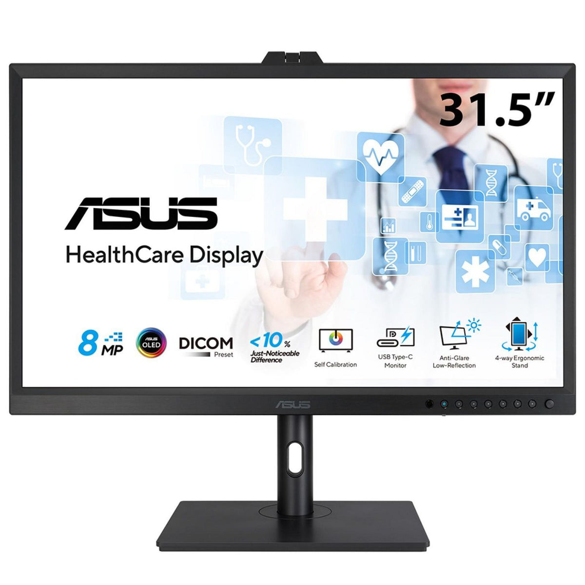 Asus HA3281A HealthCare Monitor – 32-inch (31.5-inch viewable), OLED, 8MP (3840 x 2160), AGLR, DICOM Part 14 GSDF, DICOM Preset, Built-in Motorized Colorimeter, Self / Auto Calibration, JND < 10%, USB-C, HDMI, Ergonomic Stand