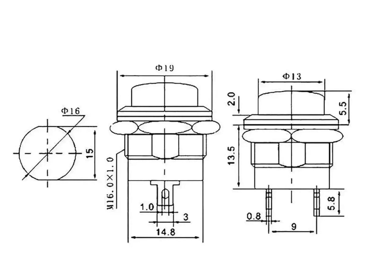 Momentary Push Button Switch 16mm R13-507