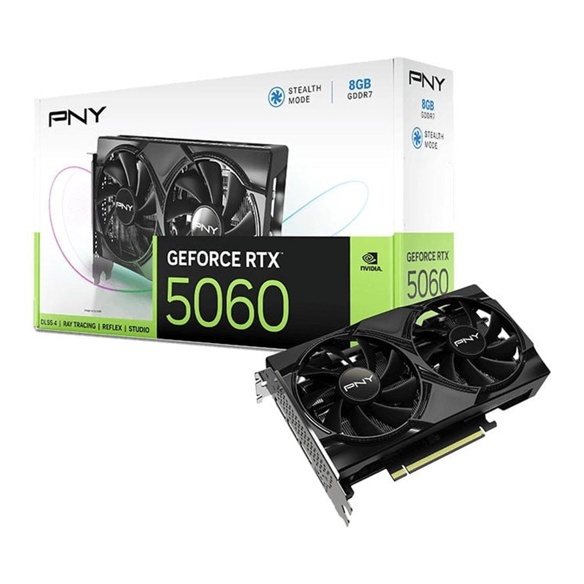 PNY NVIDIA GeForce RTX 5060 8GB GDDR7 Graphics Card, 3840 CUDA Cores, 2280 MHz Core Clock, Dual Fan, 3x DisplayPorts / 1x HDMI Port