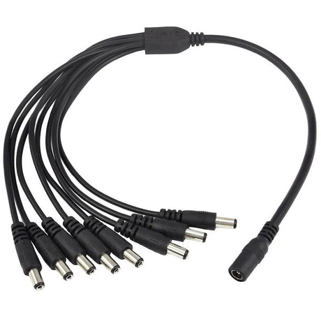 8 Way Power Splitter Cable DC 1x Female 8x Male 5.5 x 2.1mm Plug for CCTV - Black