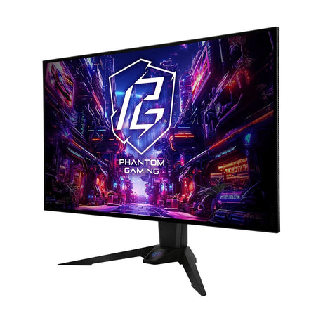 ASRock Phantom Gaming PGO32UFS 32 Inch 4K/ UHD (3840 x 2160) Flat WOLED Gaming Monitor, 240Hz 0.03ms (GTG) Response Time, 2 x HDMI 2.1; 1 x DisplayPort 1.4, 1 x Type-C (DP Alt Mode / PD 15W), Height, Swivel, Tilt Adjustment, Integrated Wi-Fi Antenna (Comp