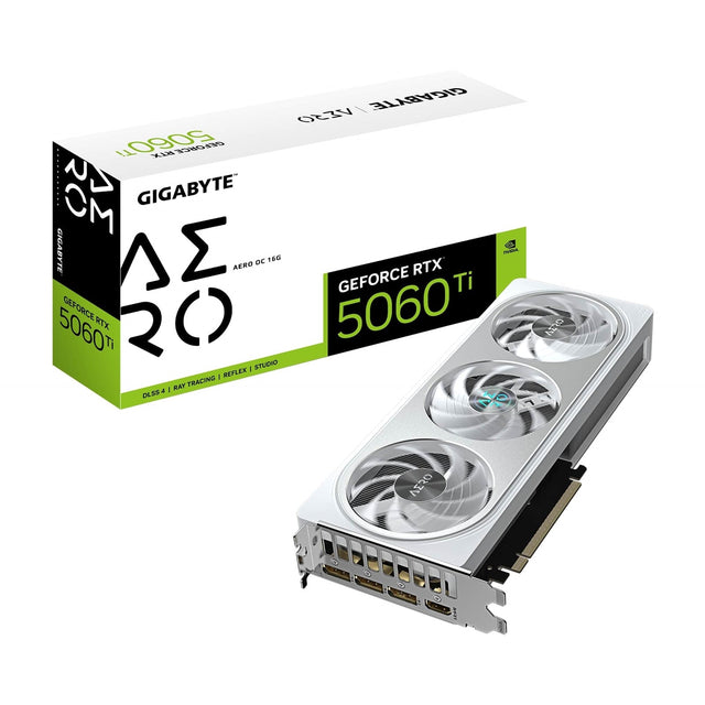 Gigabyte NVIDIA GeForce RTX 5060 Ti AERO OC 16GB GDDR7 Graphics Card, 4608 CUDA Cores, 2647 MHz Core Clock, Triple Fan, 3x DisplayPorts / 1x HDMI Port