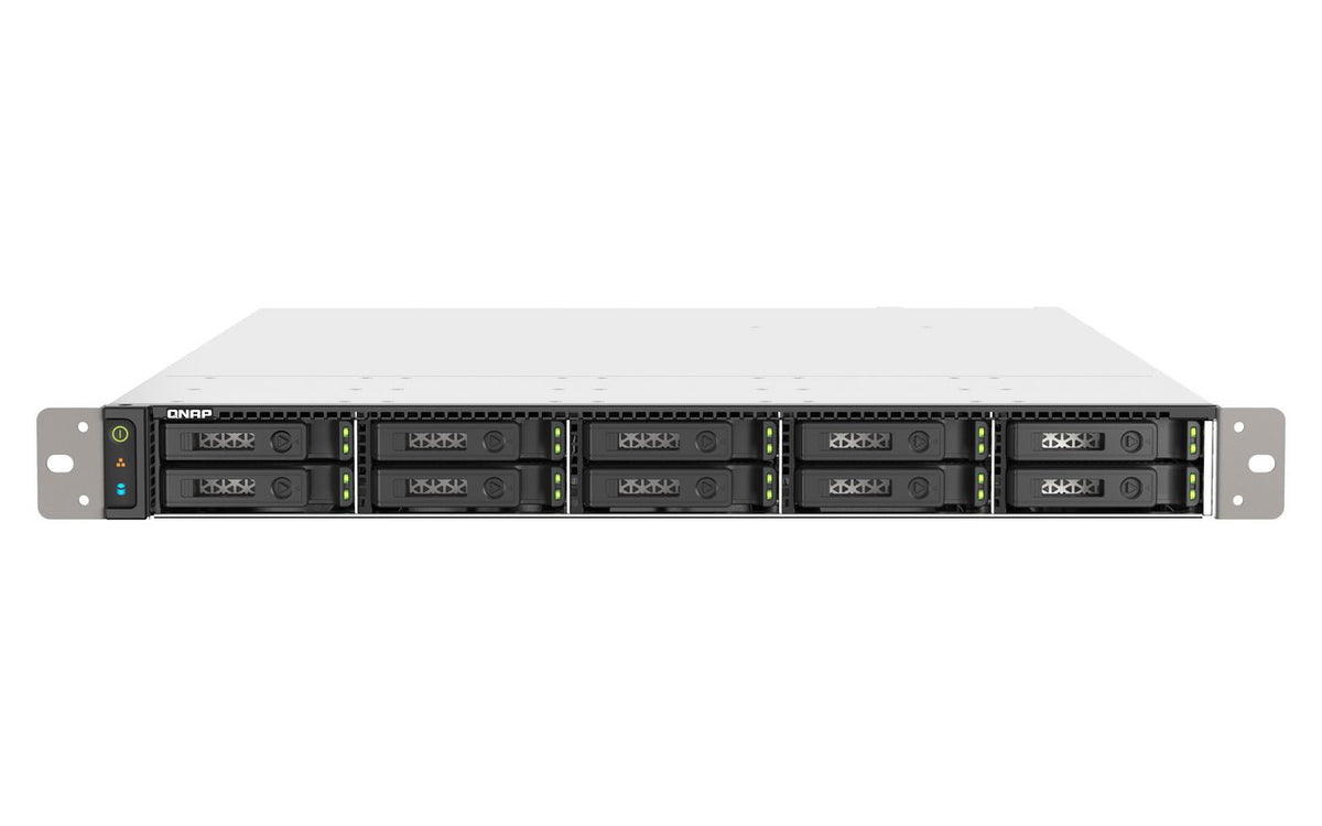 QNAP 10 x 2.5" U.2, AMD EPYC 7232P/7252, 64 GB RDIMM DDR4 ECC, 5GB Flash, LAN, 550W PSU (x2), AC 100-240 V, 44 × 430 × 580 mm, 10.33 kg