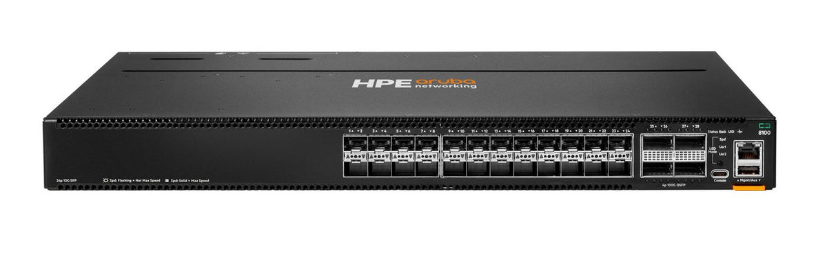 Hewlett Packard Enterprise Aruba Networking CX 8100 24p SFP+ 10G 4p QSFP28 100G Connector to Power Airflow Switch