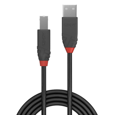 LINDY 36674 Anthra Line USB Cable, USB 2.0 Type-A (M) to USB 2.0 Type-B (M), 3m, Black & Red, Supports Data Transfer Speeds up to 480Mbps, Robust PVC Housing, Nickel Connectors & Gold Plated Contacts, Retail Polybag Packaging
